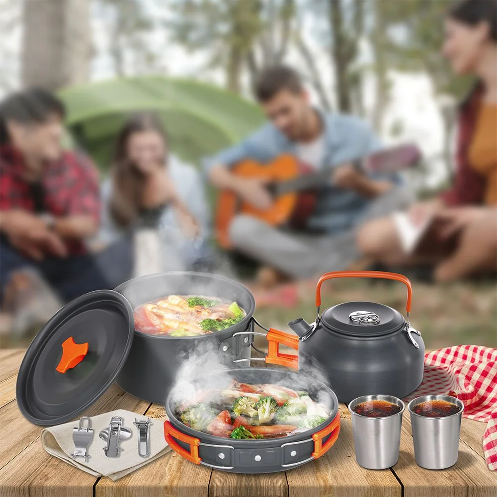 Camping Cookware Set for 2-3 People – Portable Outdoor Cooking Kit with Kettle