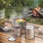 Ultralight Titanium Camping Pot Set with 750ml Pot, Cup & Spork