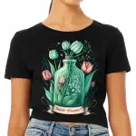 Tulip Print Women's Cropped T-Shirt - Inner Power Crop Top - Colorful Cropped Tee