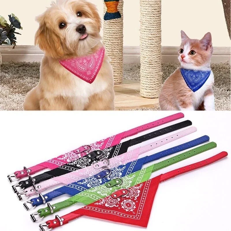 Adjustable PU Leather Pet Bandana Collar with Paisley Pattern for Dogs and Cats