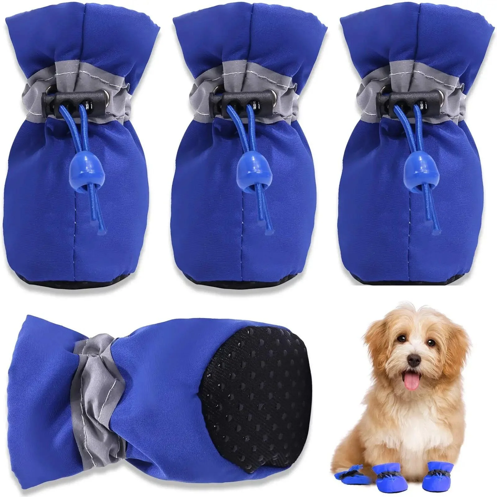 Cozy Corduroy Waterproof Dog Boots - 4pcs Anti-slip Winter Paw Protectors for Small Breeds