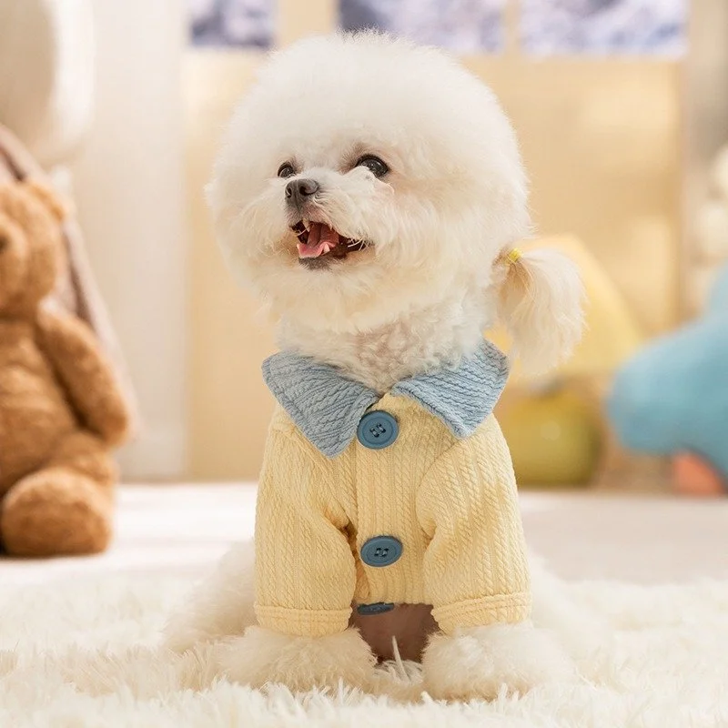 Simple Color-Block Winter Dog Shirt - Warm Polyester Bottom Shirt for Small Dogs