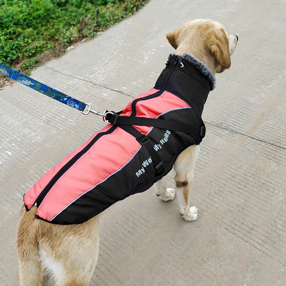 Reflective Winter Dog Jacket with Harness - Waterproof & Reversible Coat