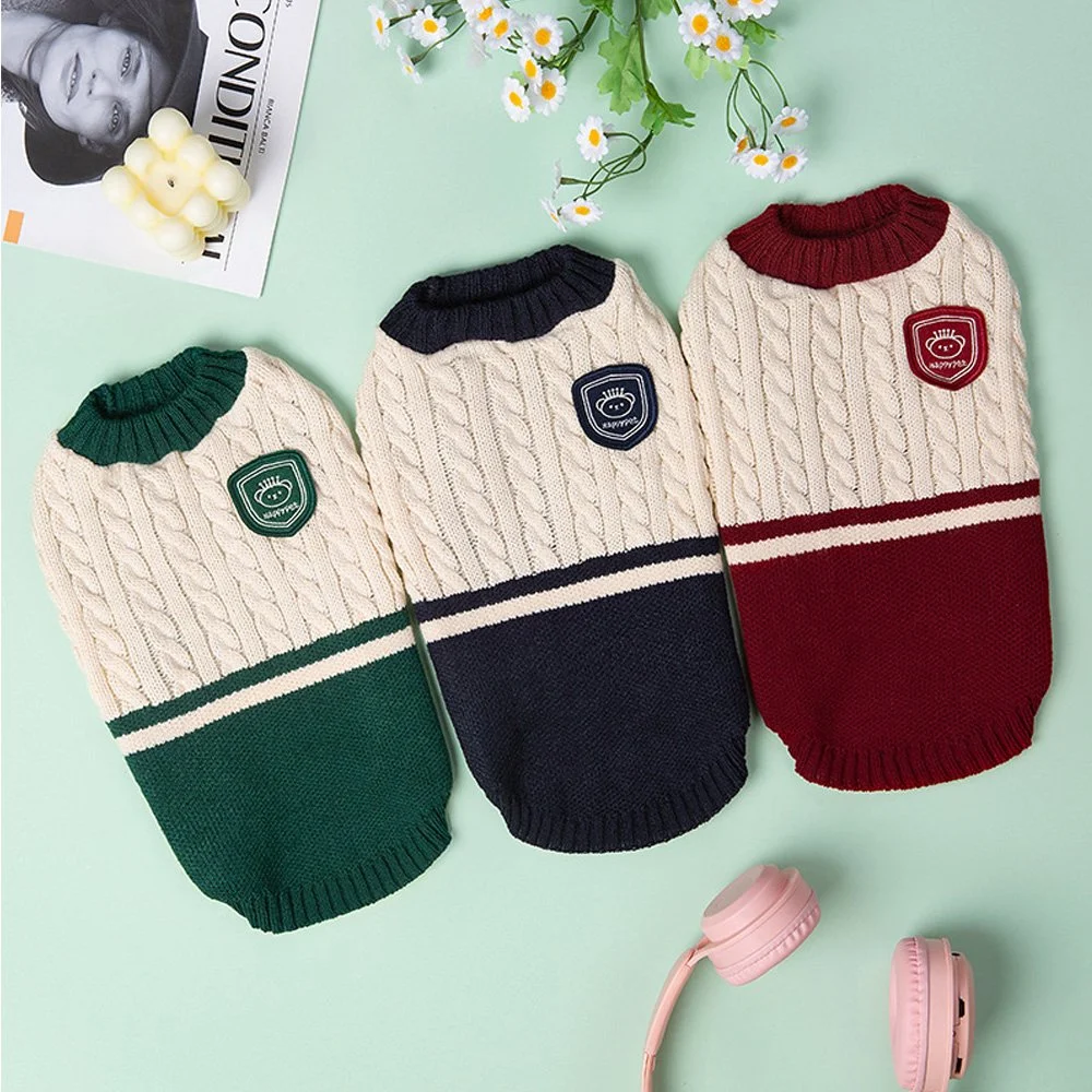 Warm Knitted Dog Sweater - College Style Winter Pet Pullover for Small & Medium Dogs
