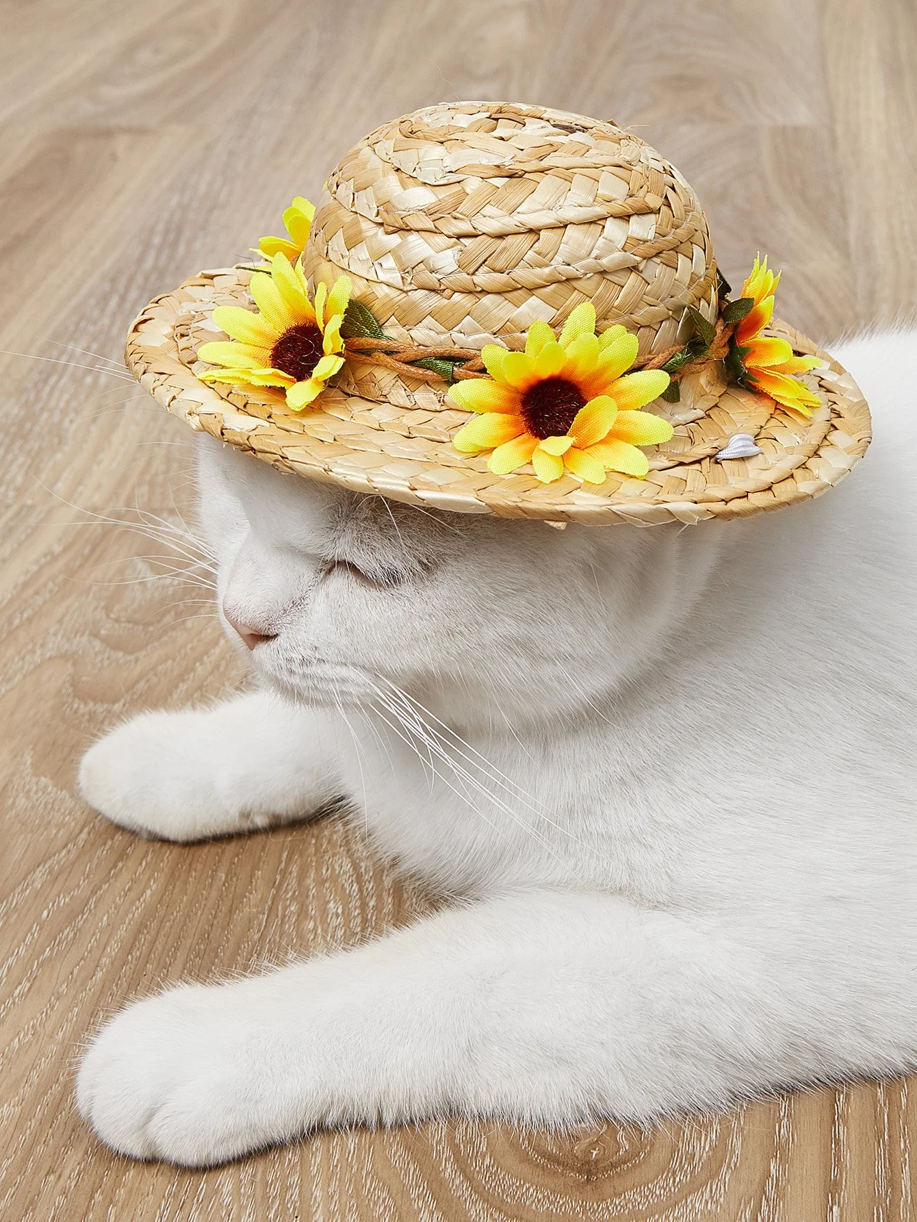 Handcrafted Sunflower Straw Hat for Cats and Small Dogs