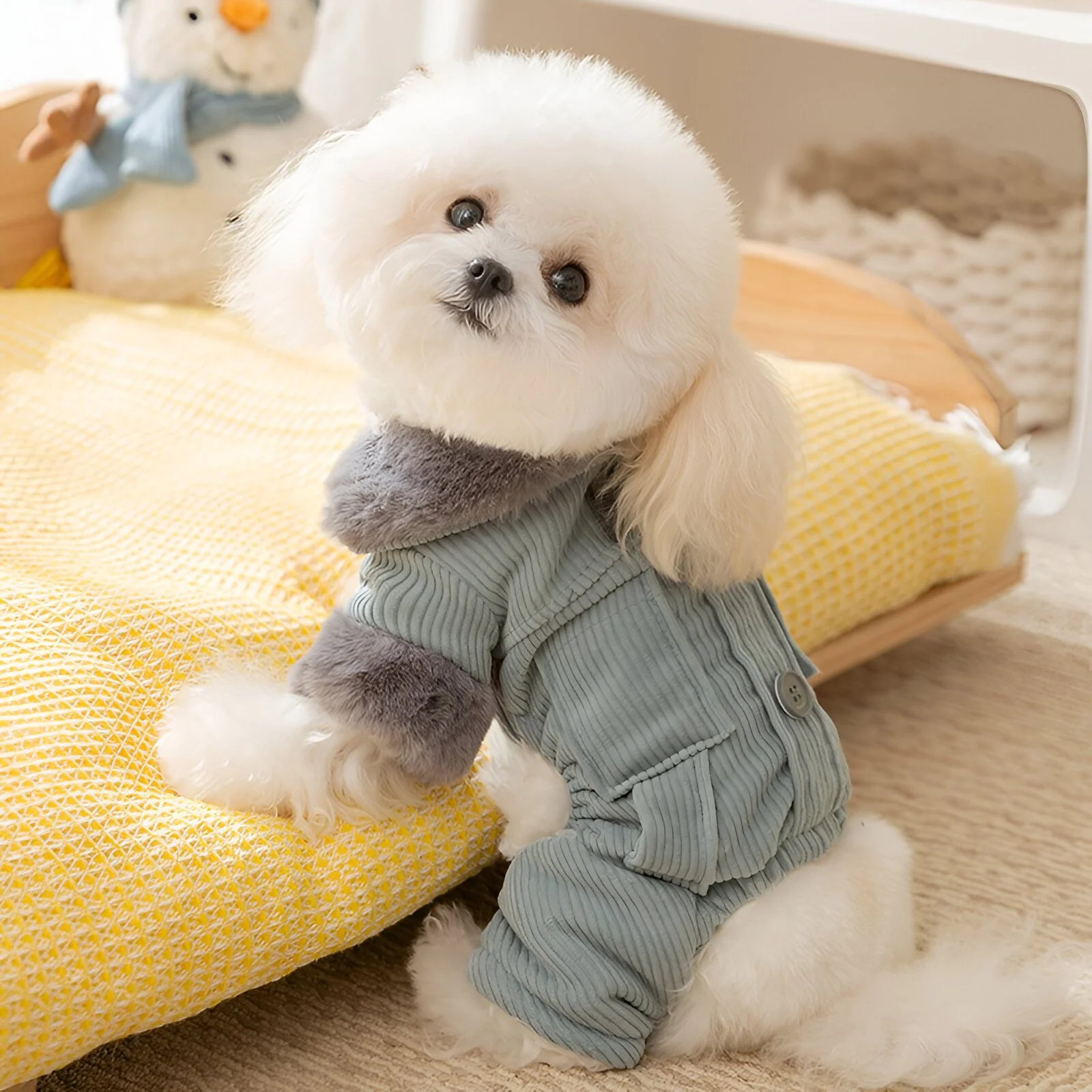 Cozy Corduroy Dog Jumpsuit – Soft Cotton-Padded Winter Coat for Small & Medium Dogs