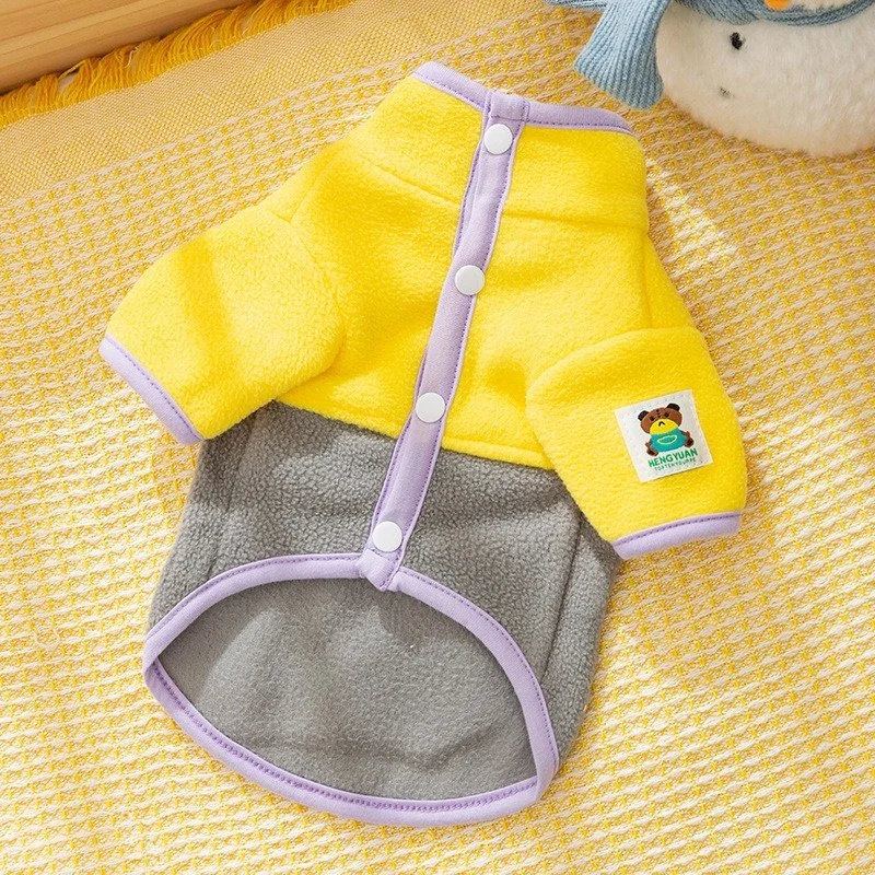 Yellow Fleece Dog Hoodie - Cozy Two-Legged Sweatshirt for Small & Medium Dogs