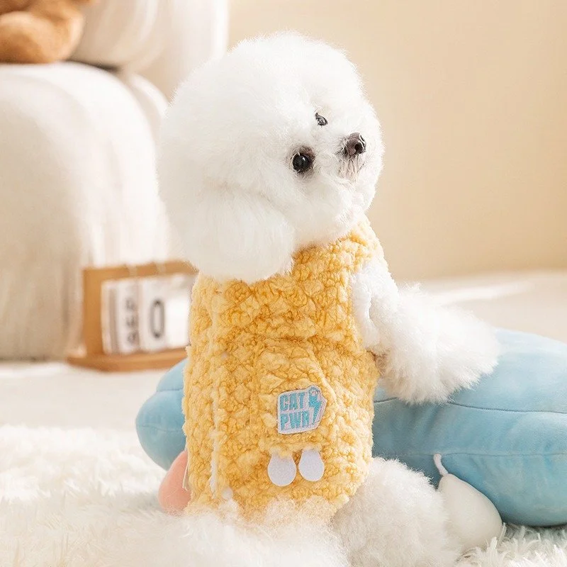 Winter Teddy Cotton Pet Jacket for Small and Medium Dogs – Pineapple Fleece Pocket Vest