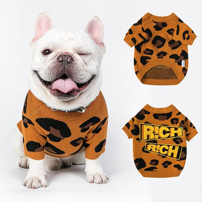 Cozy Leopard Print Knit Sweater for Small Dogs