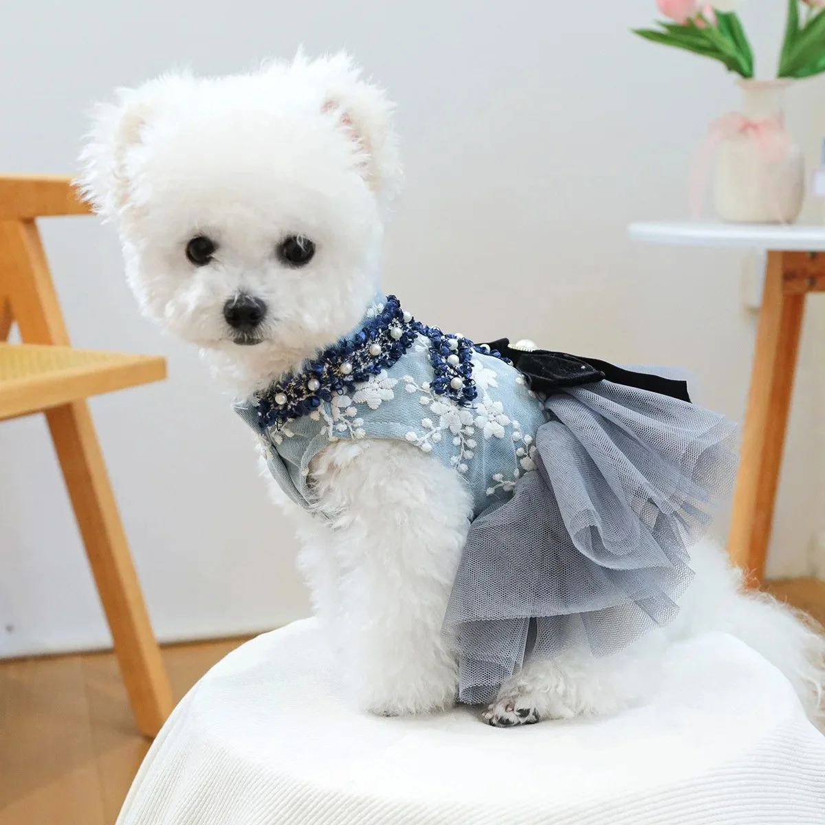 Elegant Mesh Pearl Dog Dress