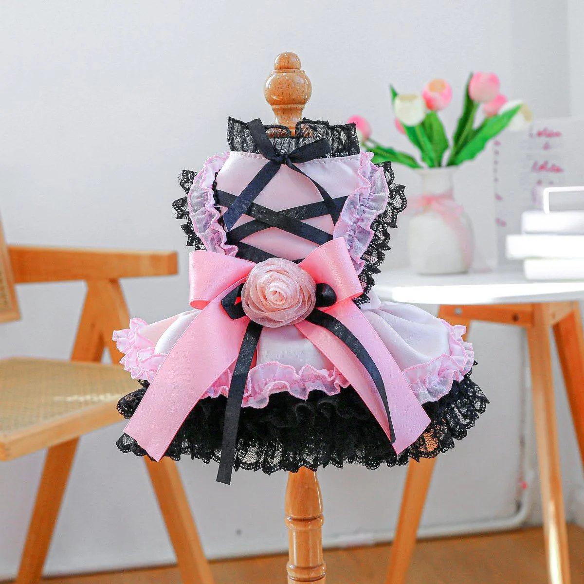Rose Mesh Dog Dress – Sweetheart Tulle Skirt for Small Dogs