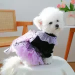 Elegant Mesh Dog Dress with Big Bow – High Neck Fluffy Tulle Skirt