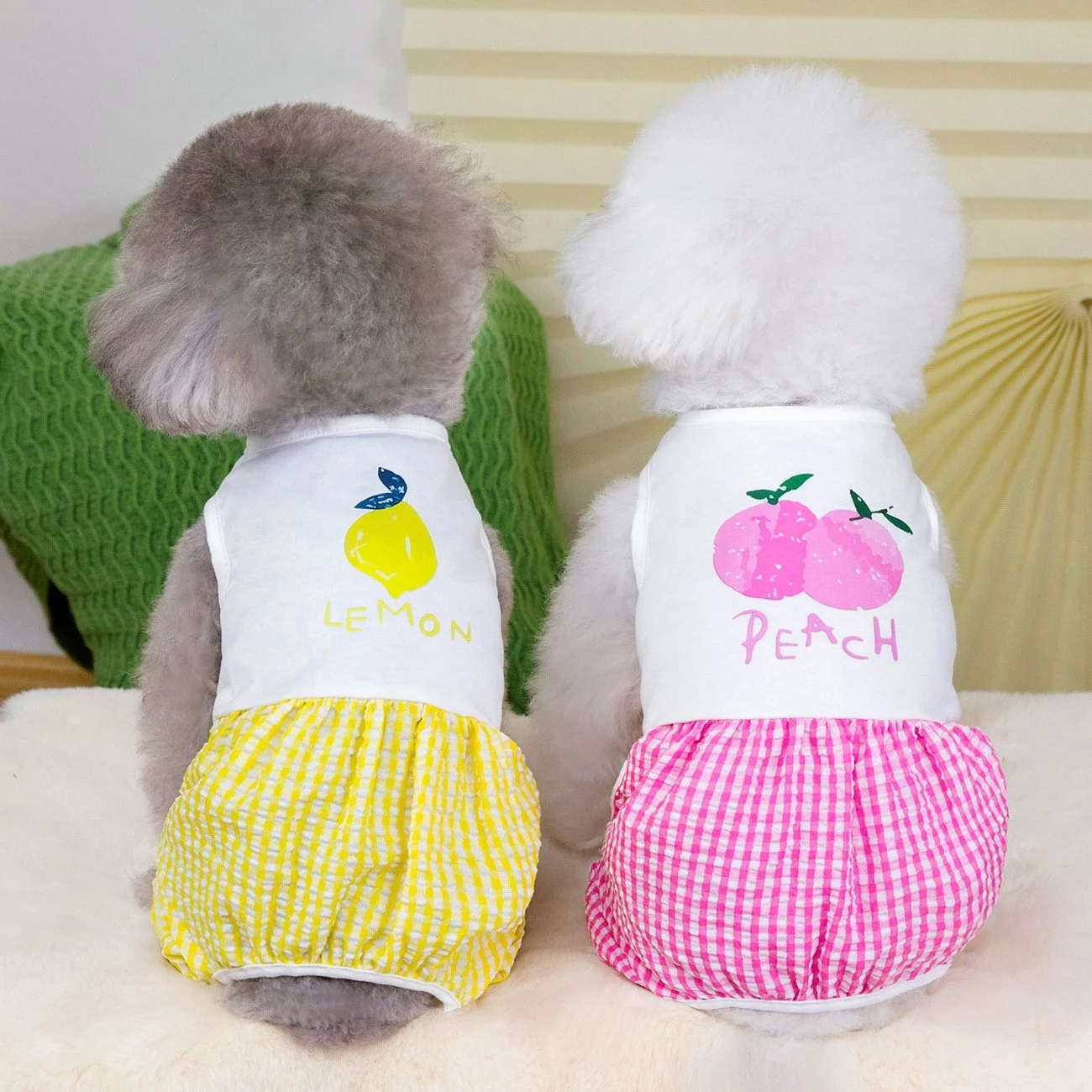 Checkered Dog Jumpsuit – Lightweight Four-Leg Sleepwear for Small Pets