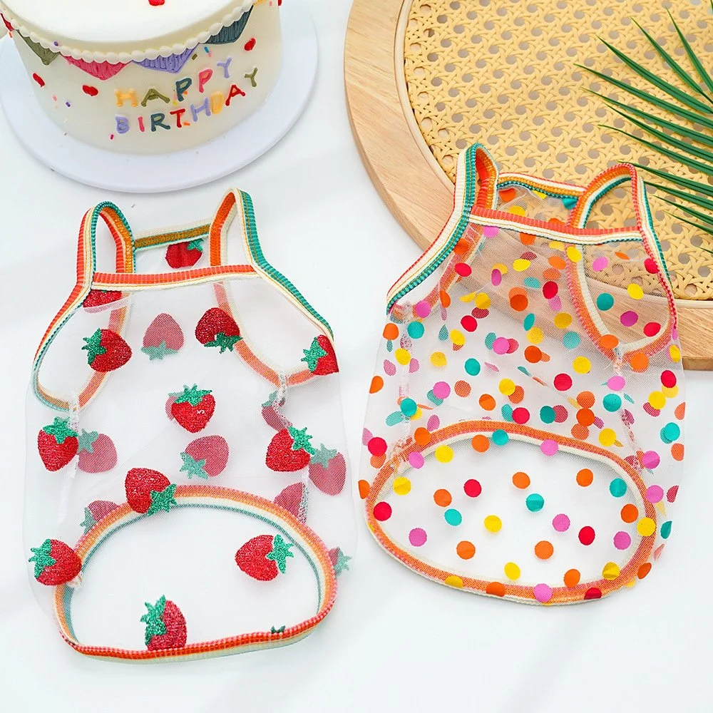 Breathable Mesh Strawberry Print Dog & Cat Summer Vest – Lightweight Pet Top