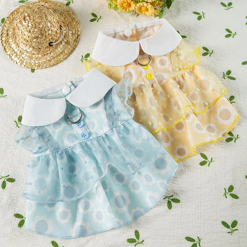 Breathable Lace Dog Dress with Flying Sleeves for Spring and Summer