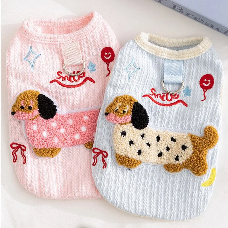 Spring Summer Dog Embroidered Vest Towable Tank Top Puppy Clothes