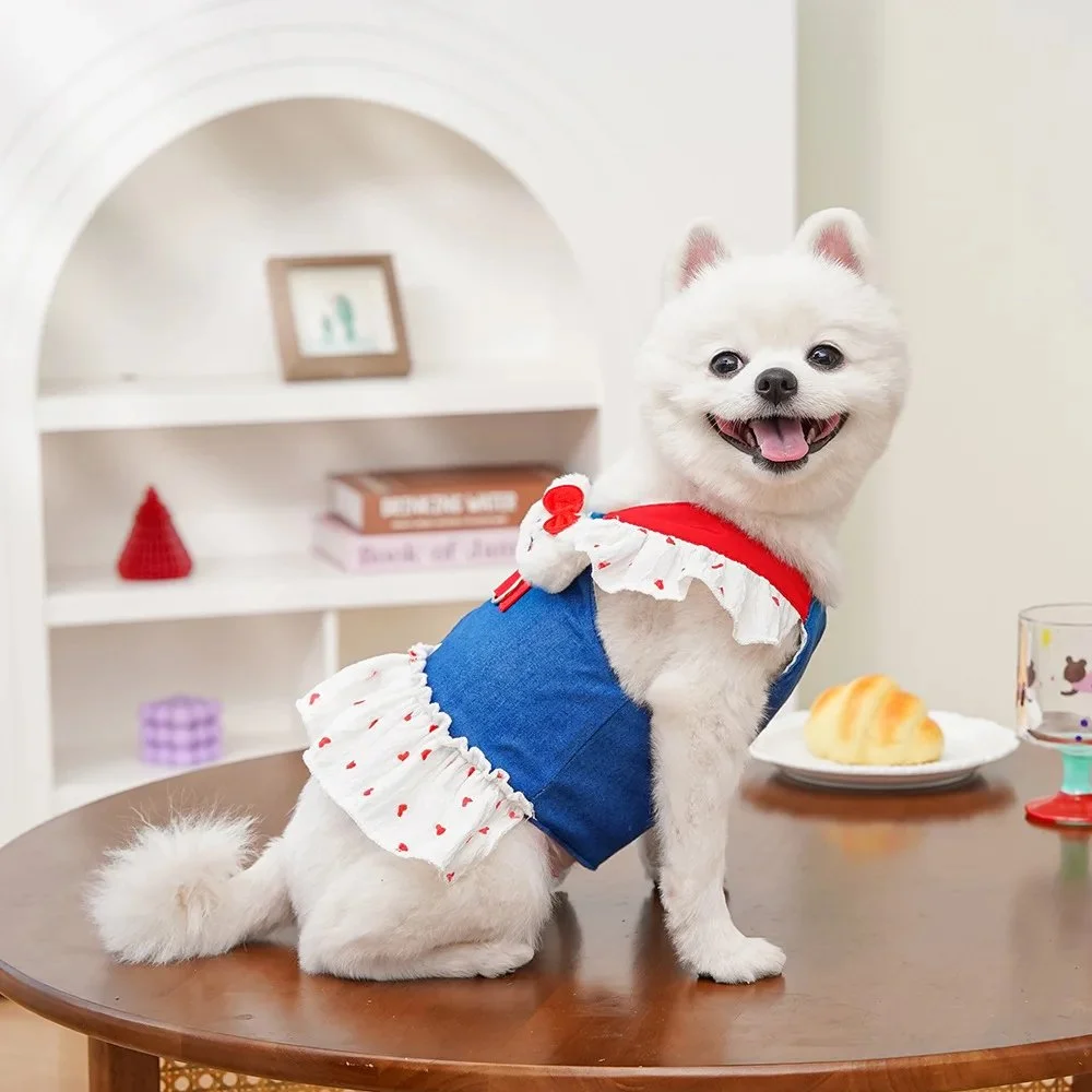 Spring Summer Cowboy Style Pet Harness Dress for Small Dogs & Cats