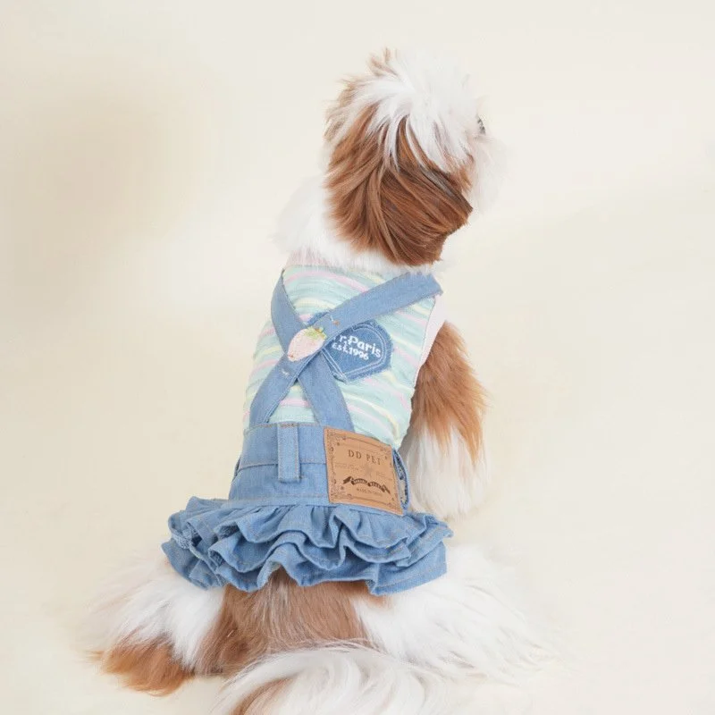 Denim Strap Skirt Dress for Small Dogs – Spring & Summer Pet Outfit