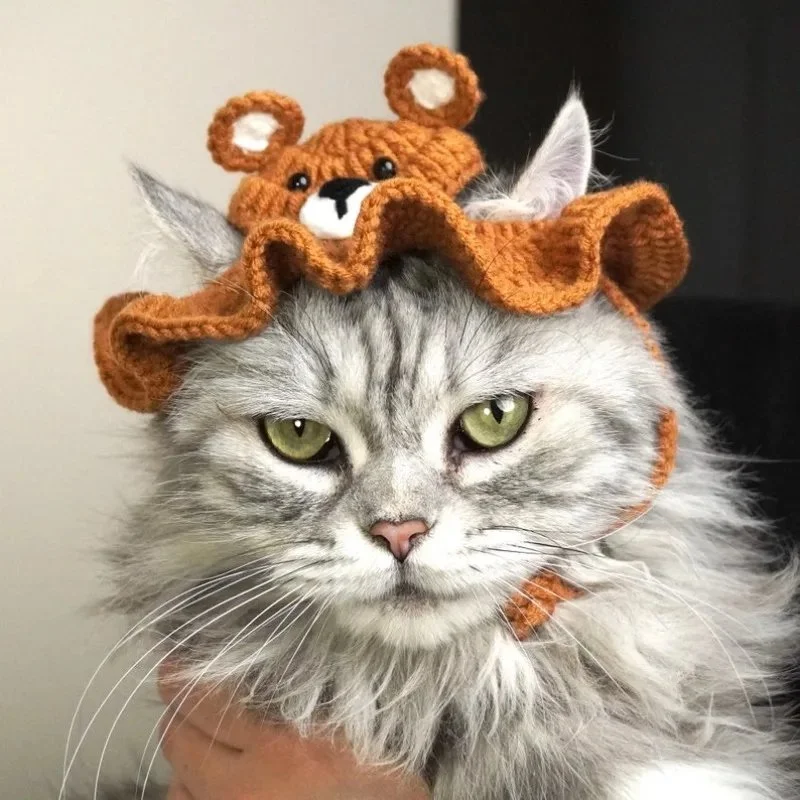 Brown Bear Crochet Hat for Cats and Puppies