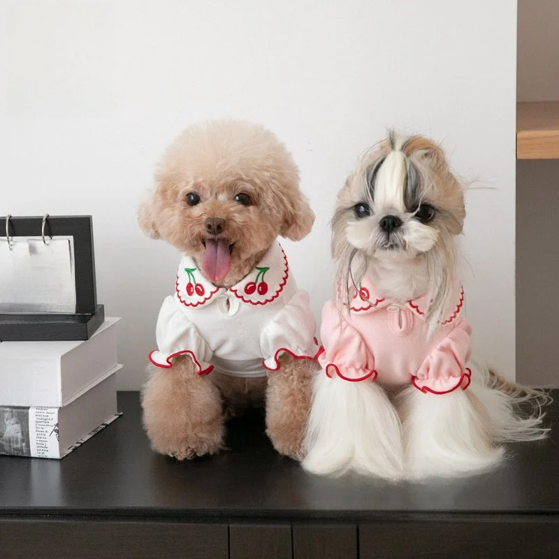 Pet Undercoat Cherry Wave Edge Bubble Sleeve Top for Cats and Dogs
