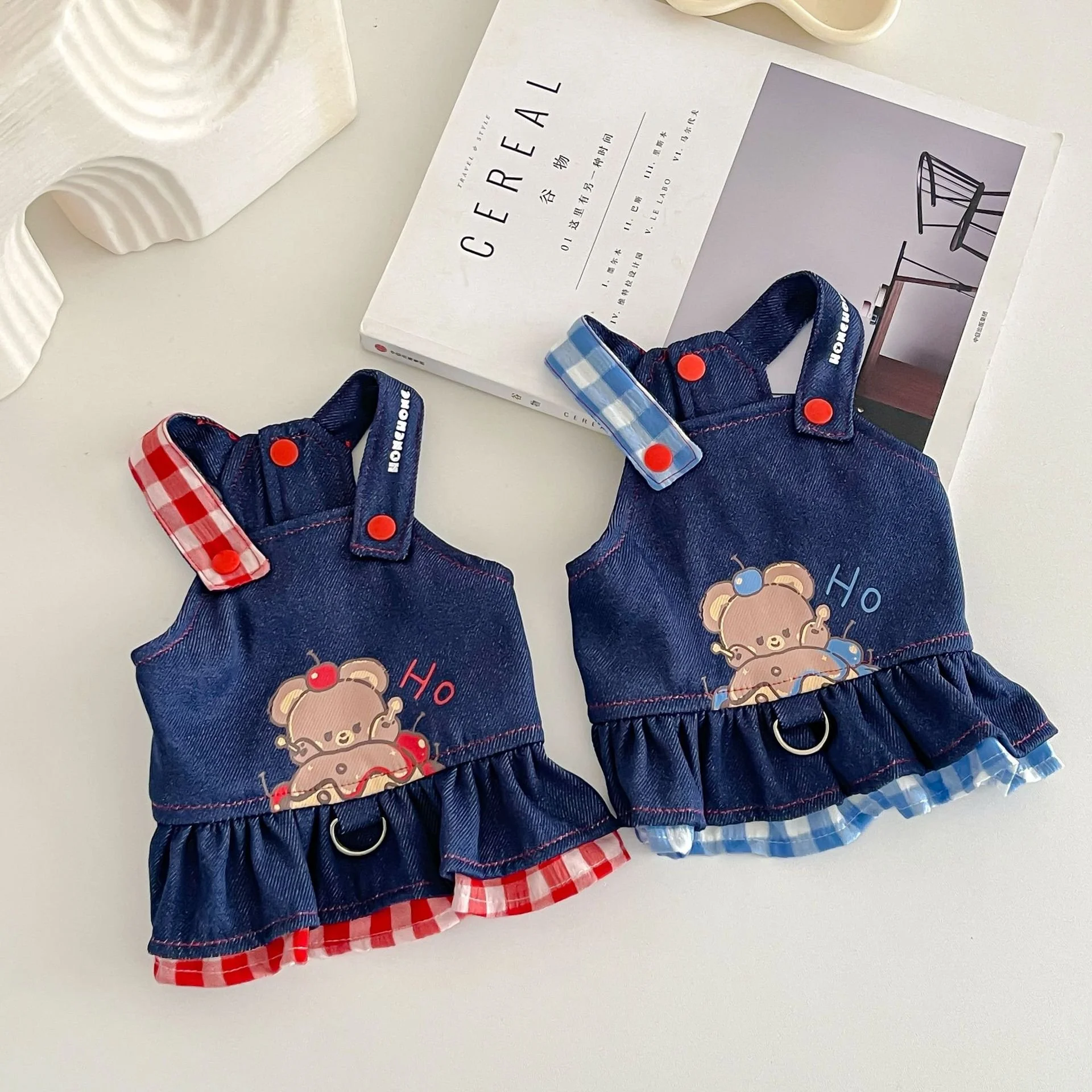 Stylish Dog Denim Dress with Leash Skirt – Summer Sun Protection for Small Dogs
