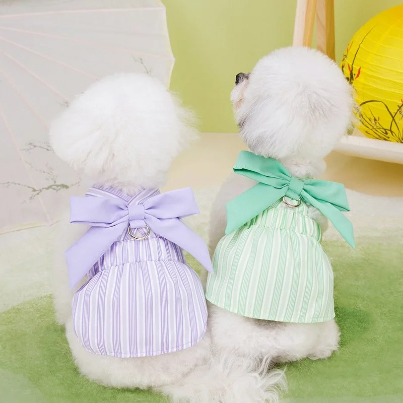 Summer Striped Dog Princess Skirt with Bow