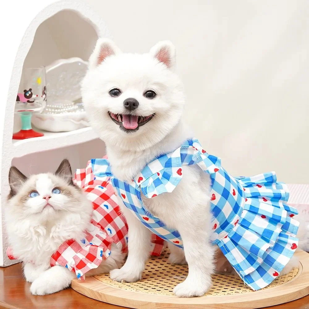 Plaid Princess Dog & Cat Dress with Flying Sleeve & Suspender, XS-4XL