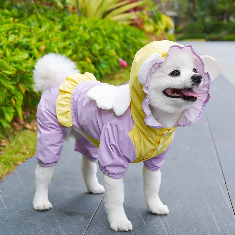 Waterproof Puppy Raincoat with Hood – Breathable 4-Legged Pet Coat