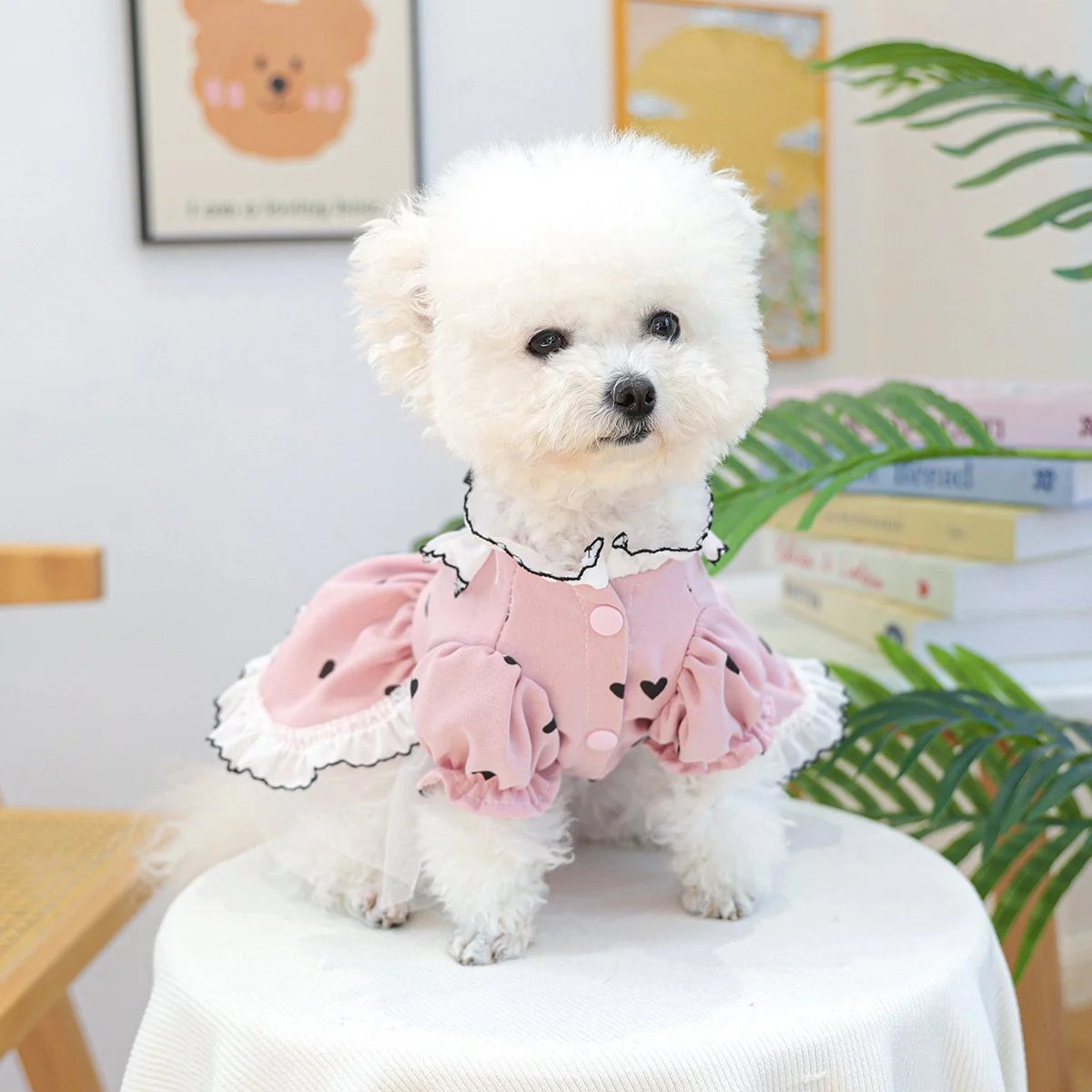 Cute Pink Lace Dog Dress with Skirt