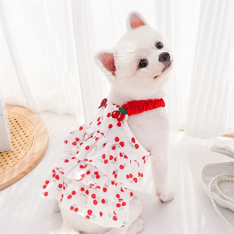 Cherry Print Tutu Dress for Medium and Large Dogs