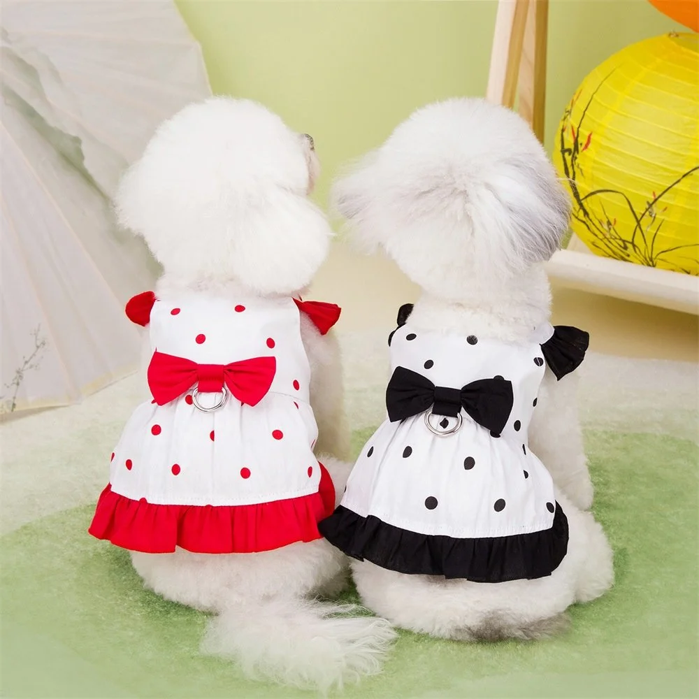 Summer Dot Princess Dog Dress with Bow