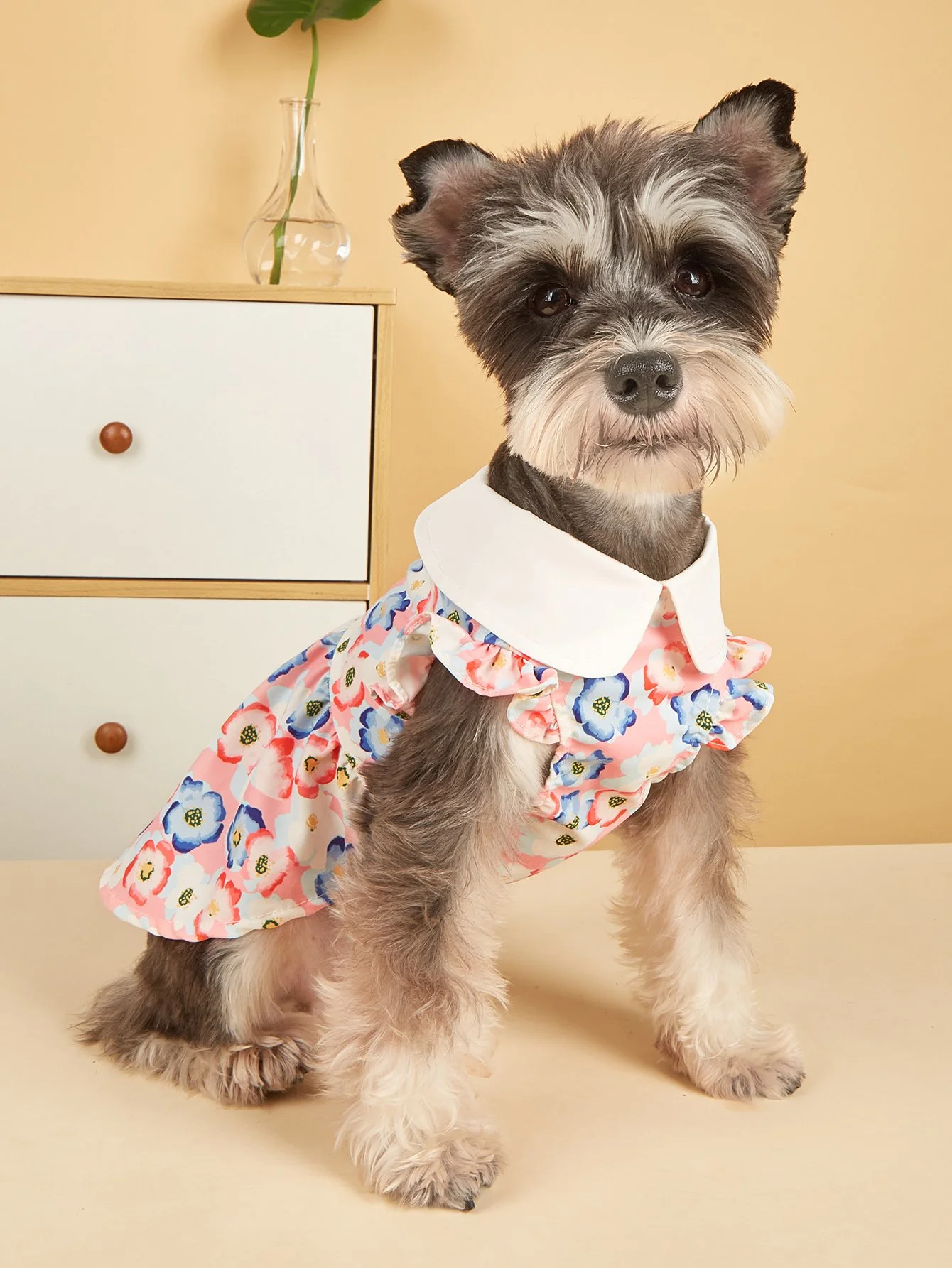 Floral Ruffle Pet Dress with White Collar
