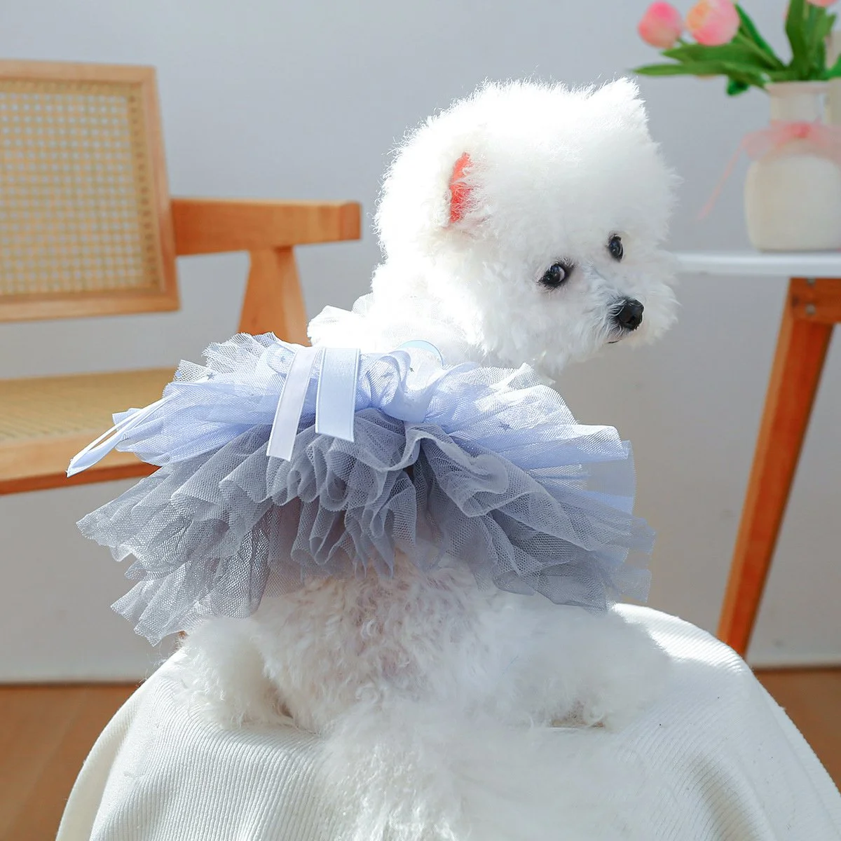 Fairy Lace Dog Dress – Mesh Puff Wedding Outfit for Small Dogs & Puppies