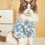 Moon Print Plaid Dog Shirt – Soft Breathable Pet Outfit for Small & Medium Pets