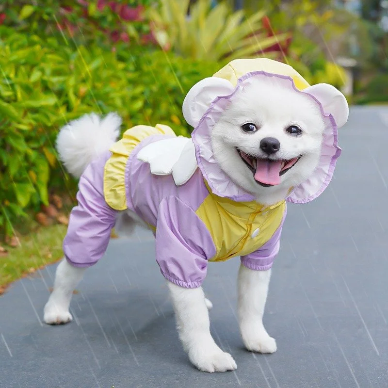 Small Dog Waterproof Angel Raincoat with Hood – Four-Legged Pet Jacket S-2XL