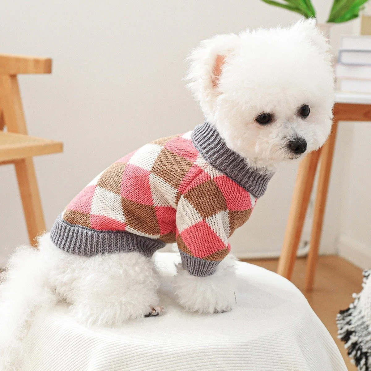 Cozy Plaid Knit Dog Sweater – Pullover for Small & Medium Dogs