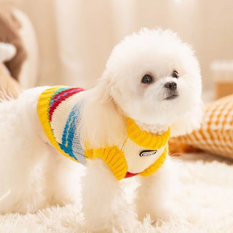 Cozy Red Striped Knit Dog Sweater – Warm Pullover for Small Pets