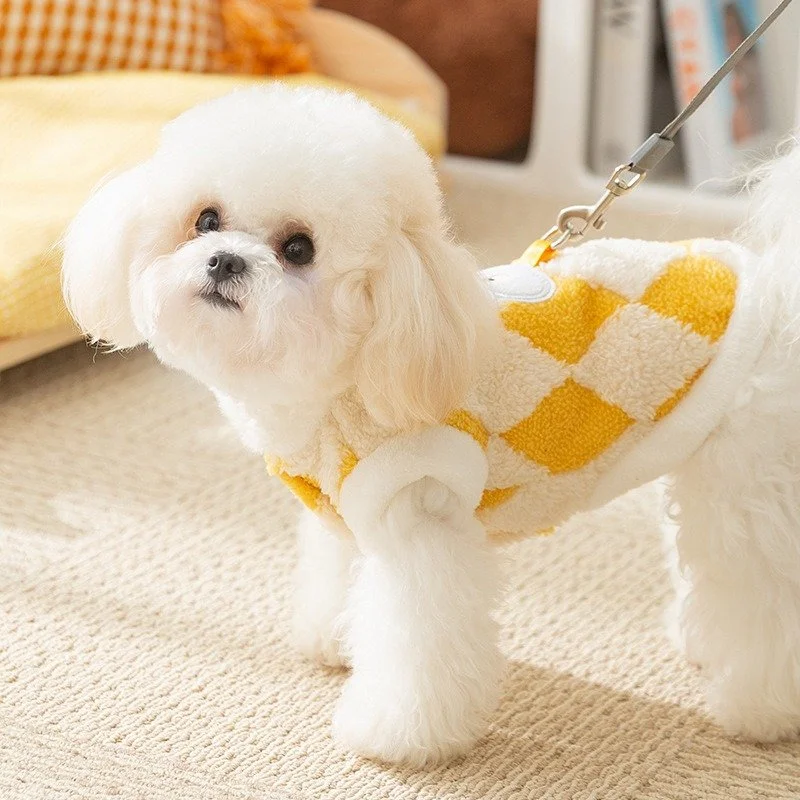 Cozy Dog Fleece Coat with Cute Bear Plaid Design