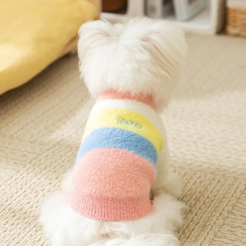 Rainbow Striped Warm Dog Cardigan Sweater