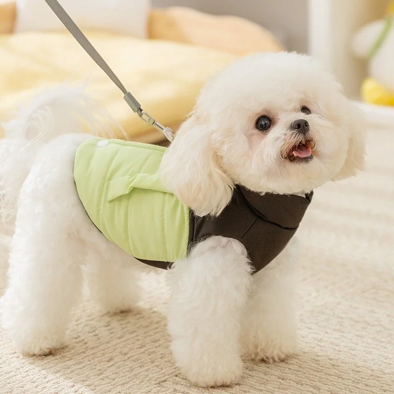 Warm Puppy Down Vest with Leash Hole and Cozy Cotton Padding