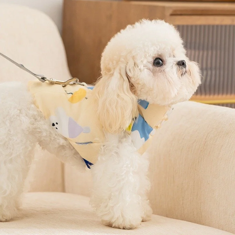 Warm Cotton Padded Dog Vest with Cute Illustration Print