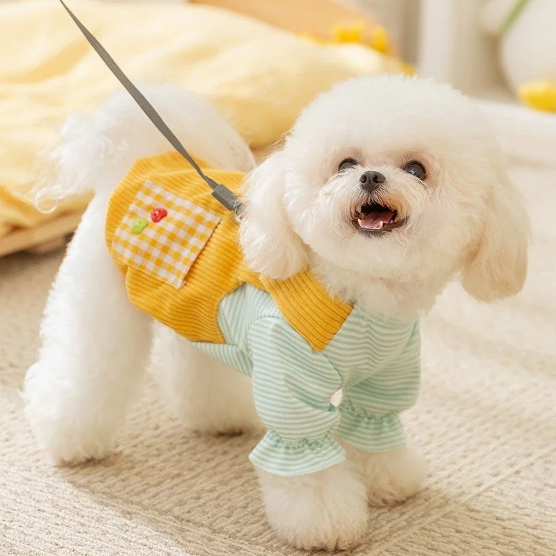 Cozy Corduroy Plaid Dog Hoodie with Pocket and Strap for Small & Medium Dogs
