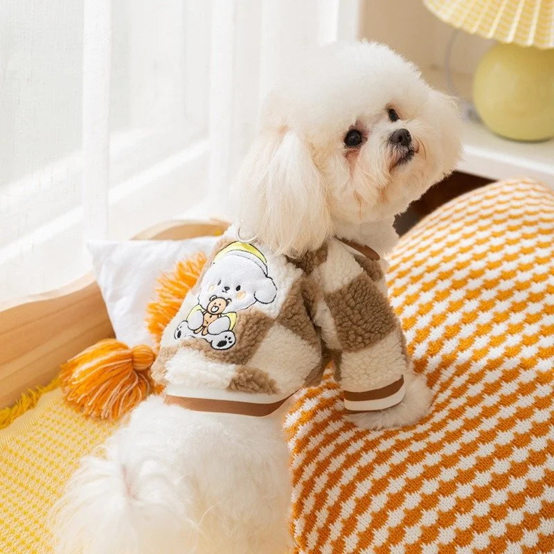 Cozy Bichon Frise & Puppy Plaid Fleece Sweatshirt