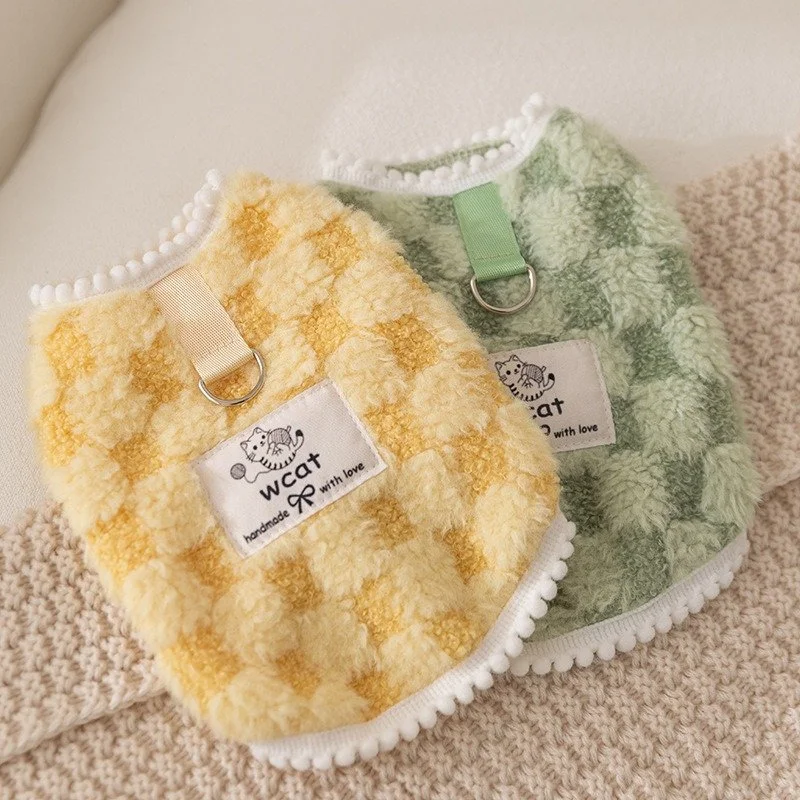Green Checkered Fleece Dog Jacket Warm Pet Clothing