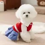 College Style Plaid Dog Dress with Shirt Collar – Autumn Puppy Outfit