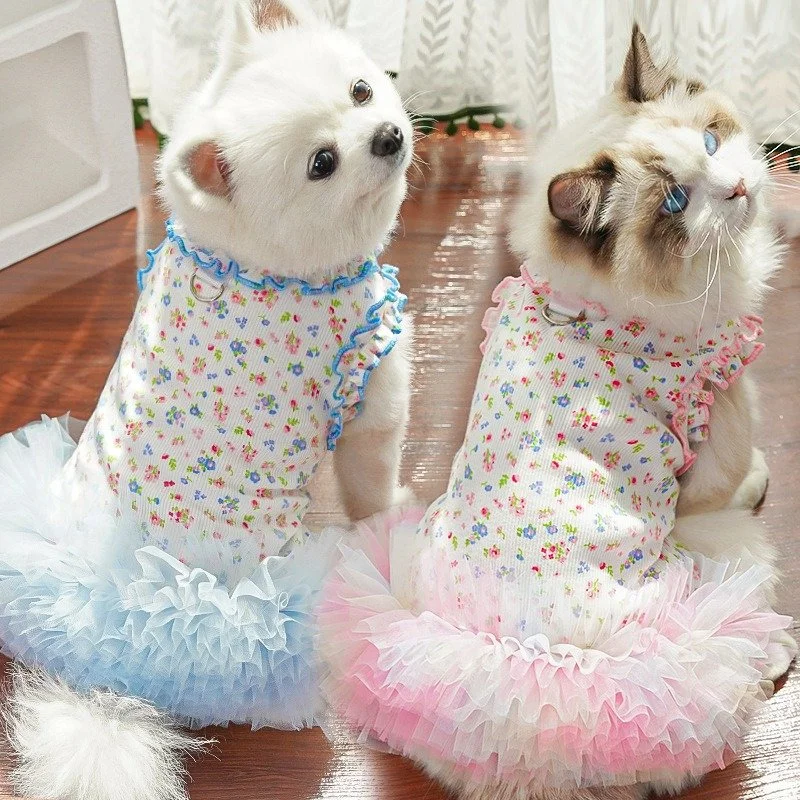 Floral Dog Dress with Leash Ring