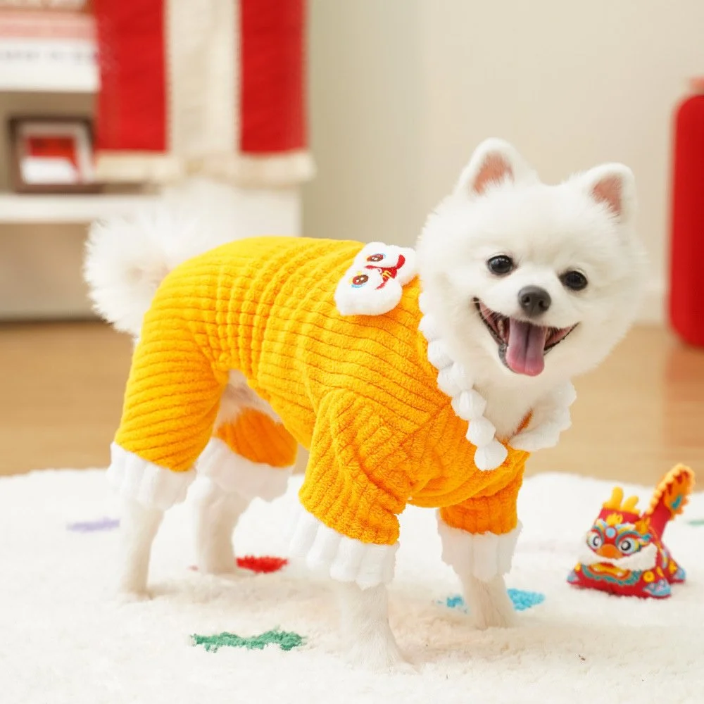 Warm Fleece New Year Pet Jumpsuit – Cozy Four-Leg Outfit for Dogs & Cats