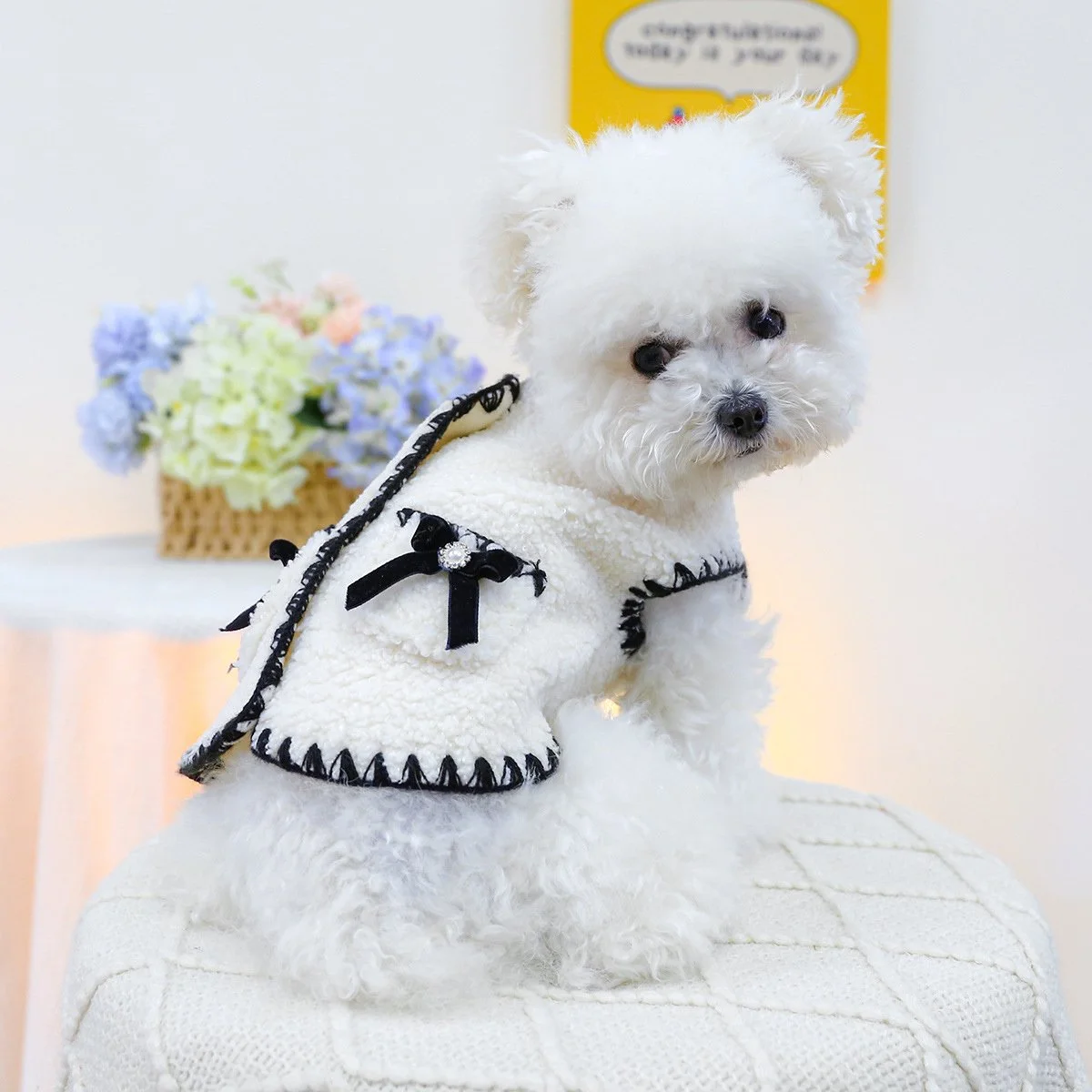 Rhinestone Bow Black Knit Vest for Small Dogs - Chic Apparel