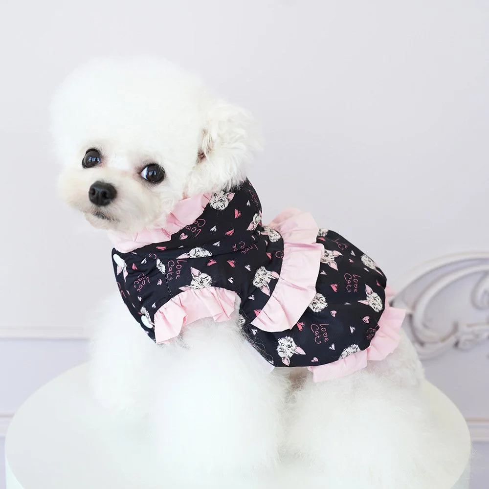 Cozy Winter Dog Coat with Hood and Lace Trim