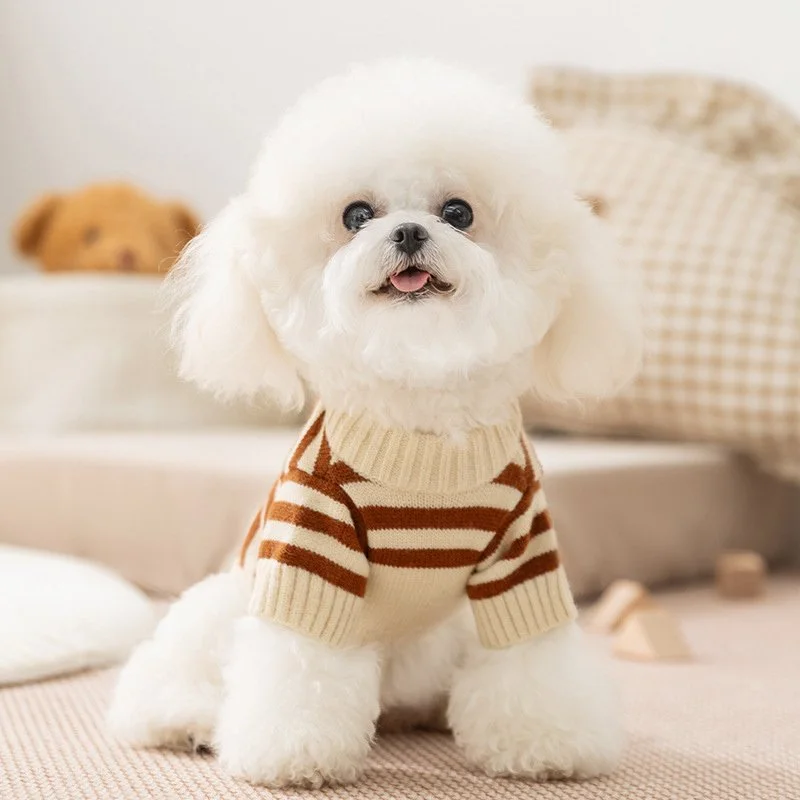 Striped Dog Sweater with Cute Bear Design